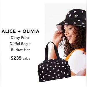 NWT Alice + Olivia Black White Daisy Print Duffel Bag and hat set